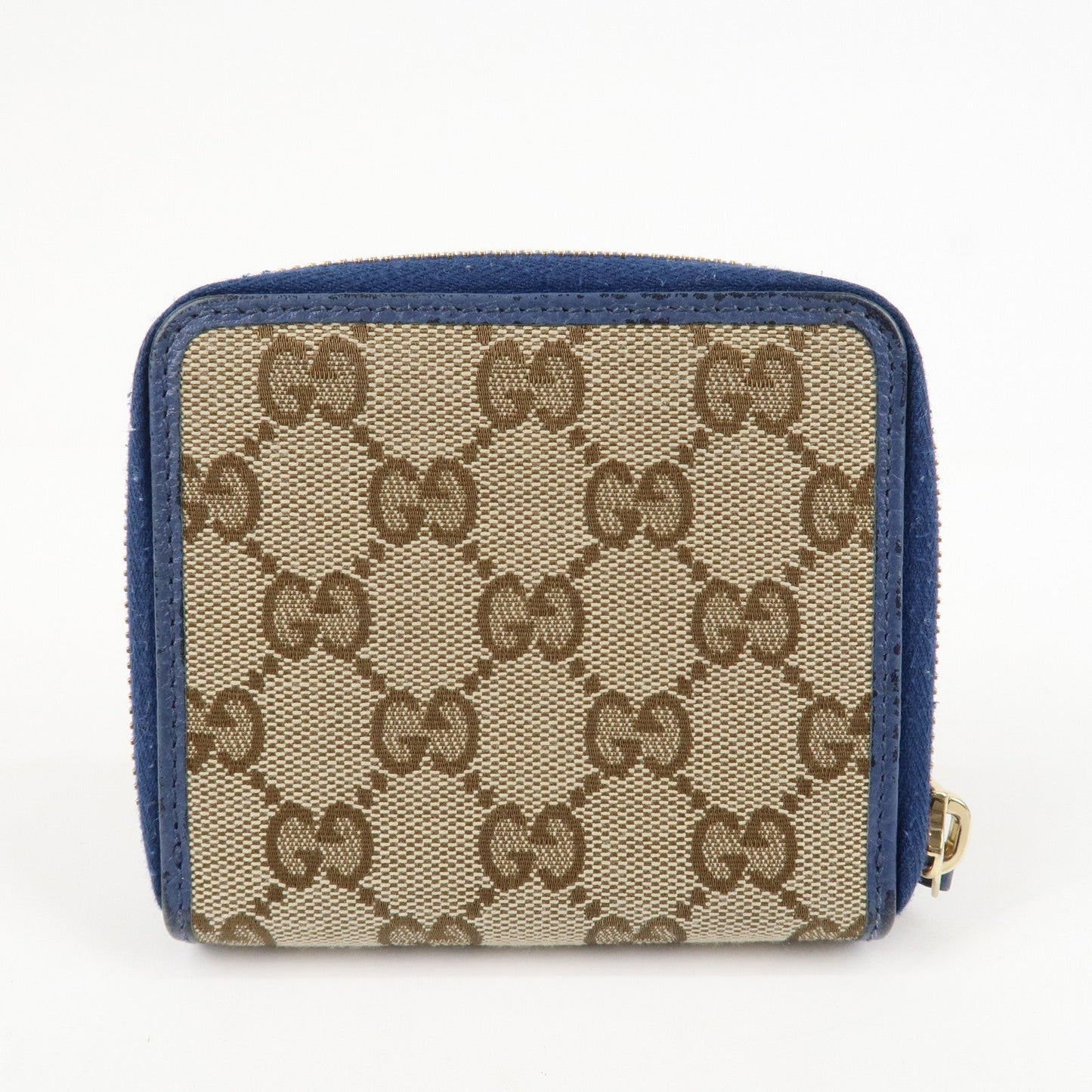 GUCCI GG Canvas Leather Bi-Fold Wallet Beige Blue 346056