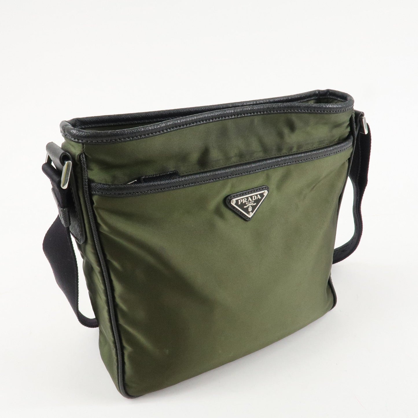 PRADA Triangle Logo TESSUTO+SAFFIAN Leather Nylon Shoulder Bag 2VH797