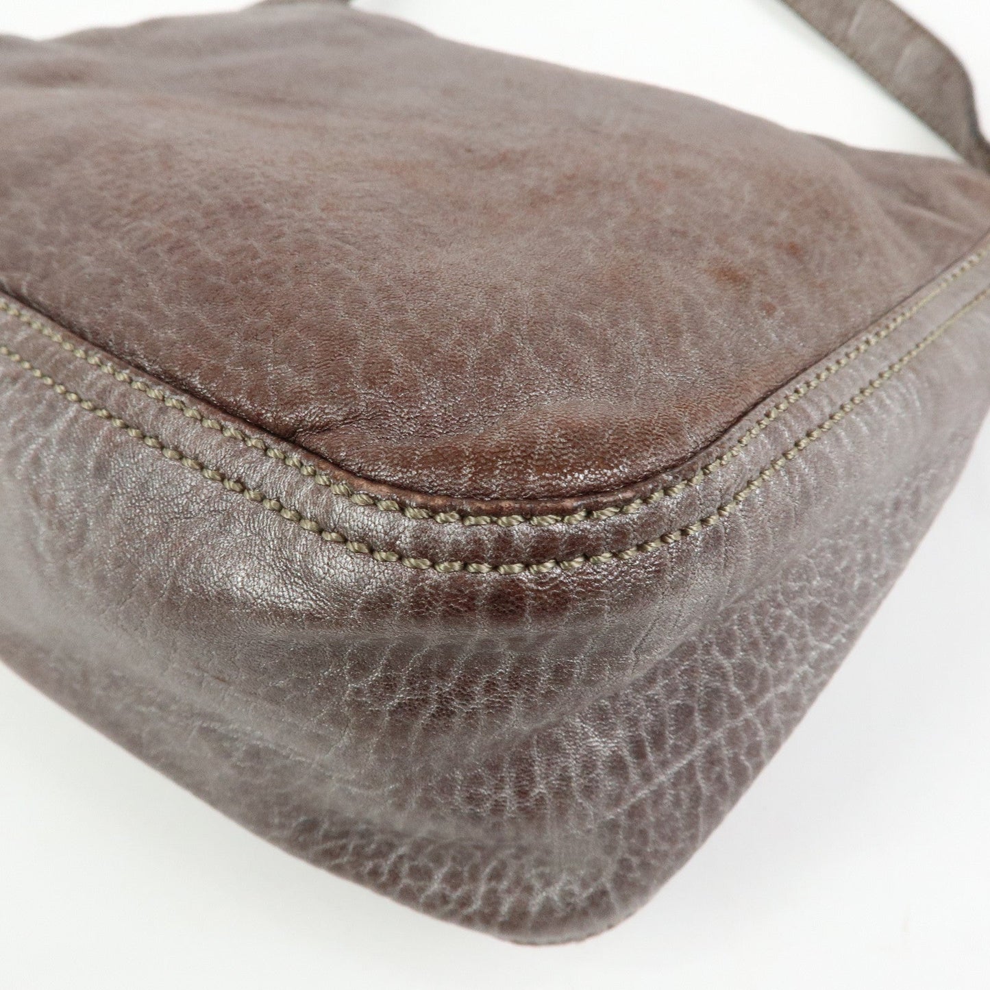 FENDI Mamma Baguette Leather Shoulder Bag Metallic Brown 8BR001