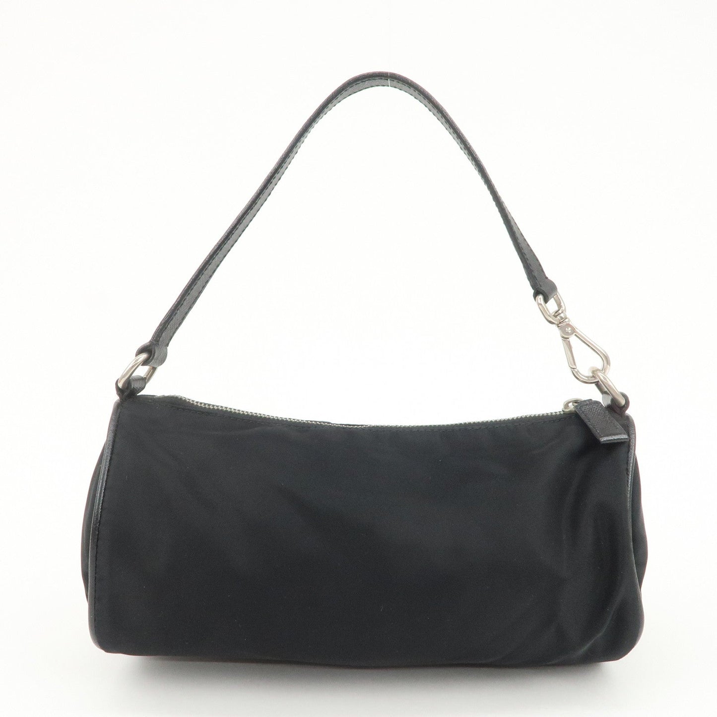 PRADA Triangle Logo Nylon Saffiano Leather Hand Bag Black