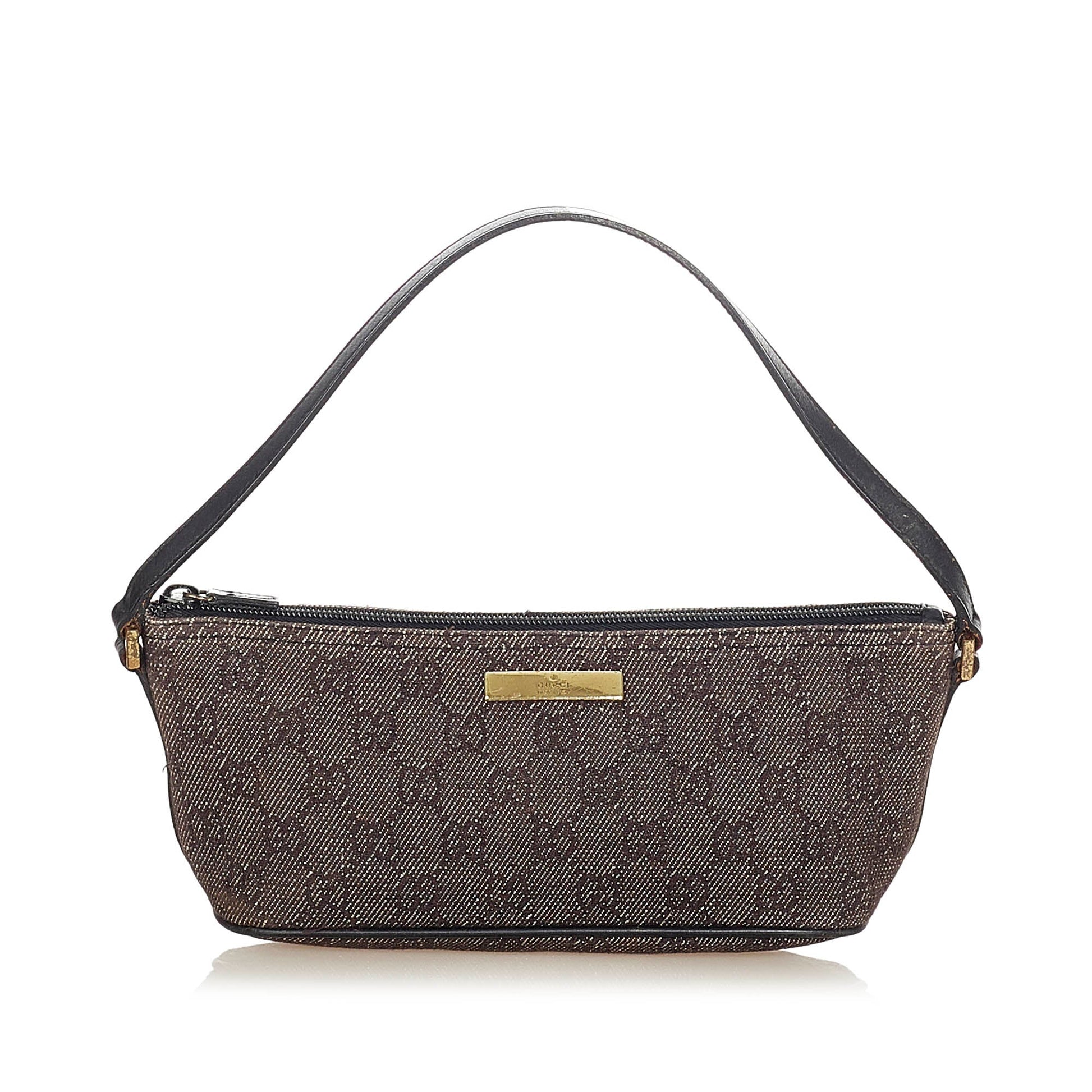Gucci Baguette Leather Canvas Shoulder Bag