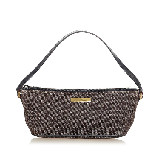Gucci Baguette Leather Canvas Shoulder Bag