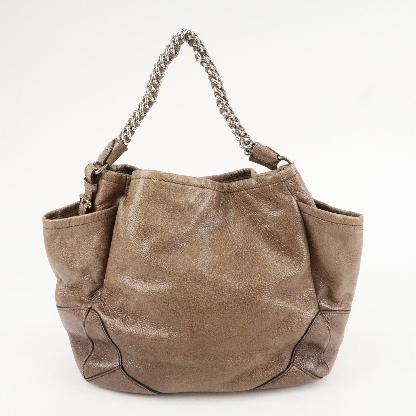 PRADA Logo Leather Shoulder Bag Hand Bag Brown