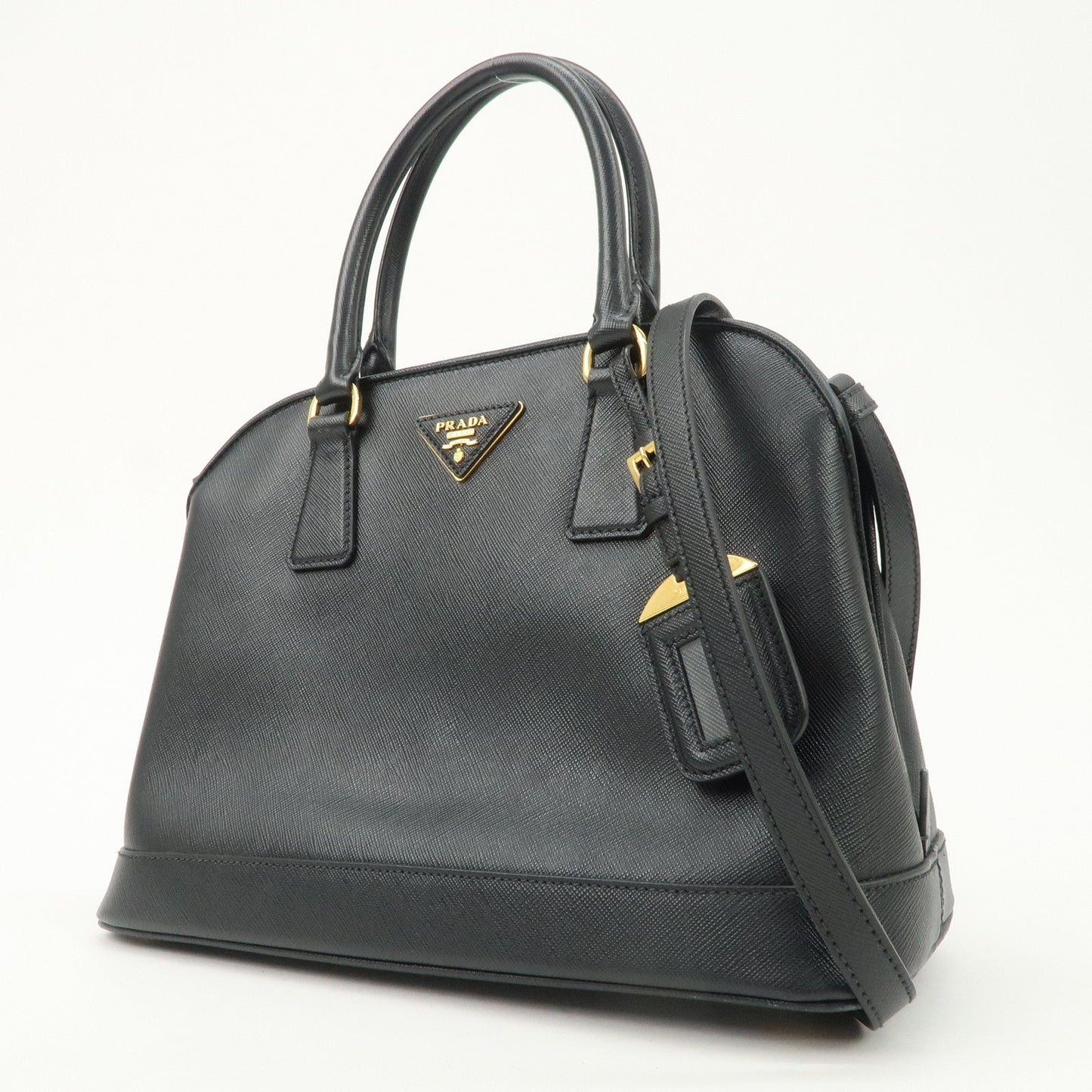 PRADA Saffiano Leather Triangle Logo 2WAY Bag Hand Bag Black BN2567