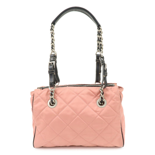 PRADA Triangle Logo Leather Nylon Shoulder Bag Tote Bag Pink BR2236