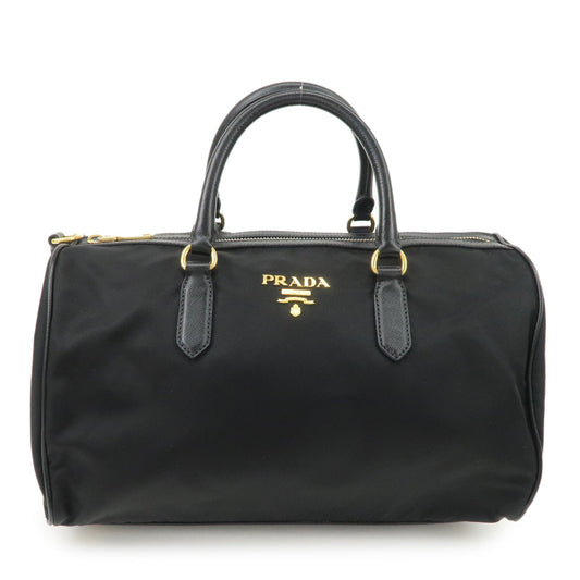 PPRADA Logo Nylon Leather Boston Bag Hand Bag Black Gold HDW