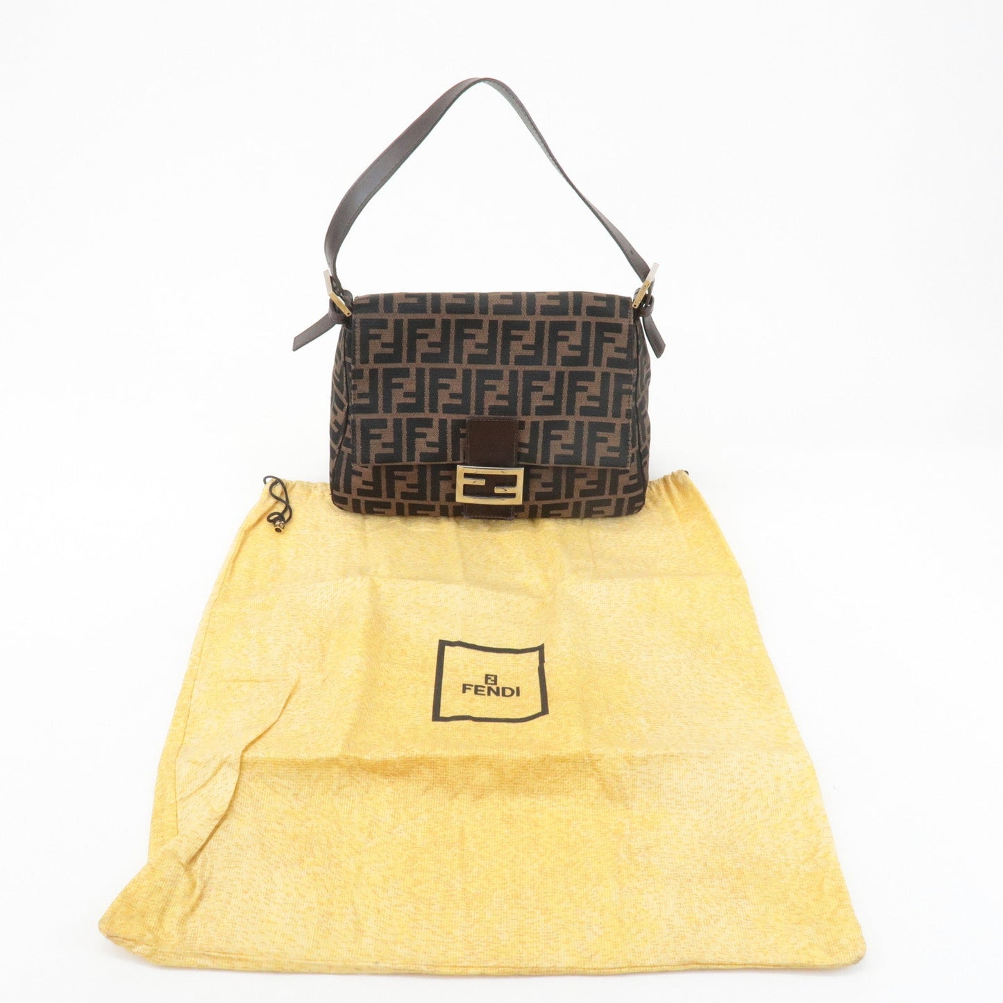 FENDI Mamma Baguette Canvas Leather Shoulder Bag Silver HDW 26325