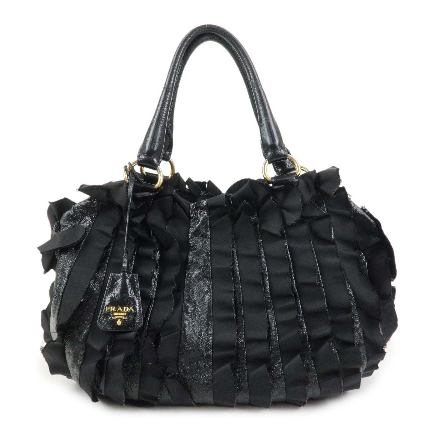 PRADA Patent Nylon Leather Shoulder Bag Hand Bag Black BR4176