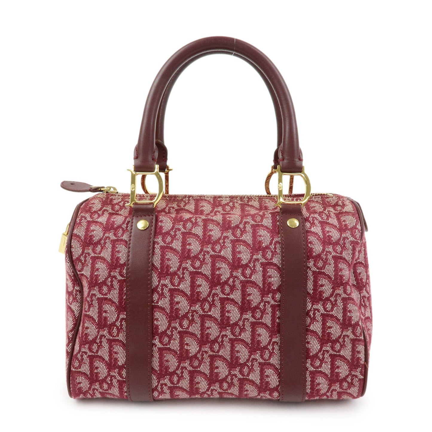 Christian Dior Trotter Jacquard Canvas Leather Boston Bag Hand Bag