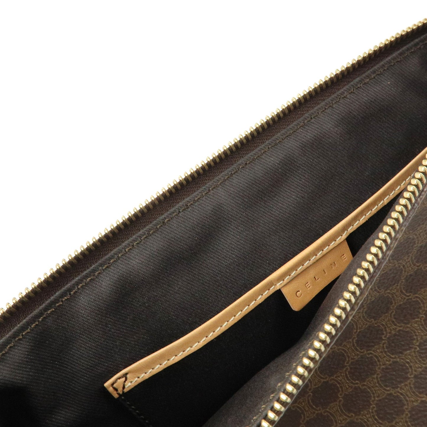 CELINE Macadam PVC Coated Canvas Leather Hand Bag Brown Beige