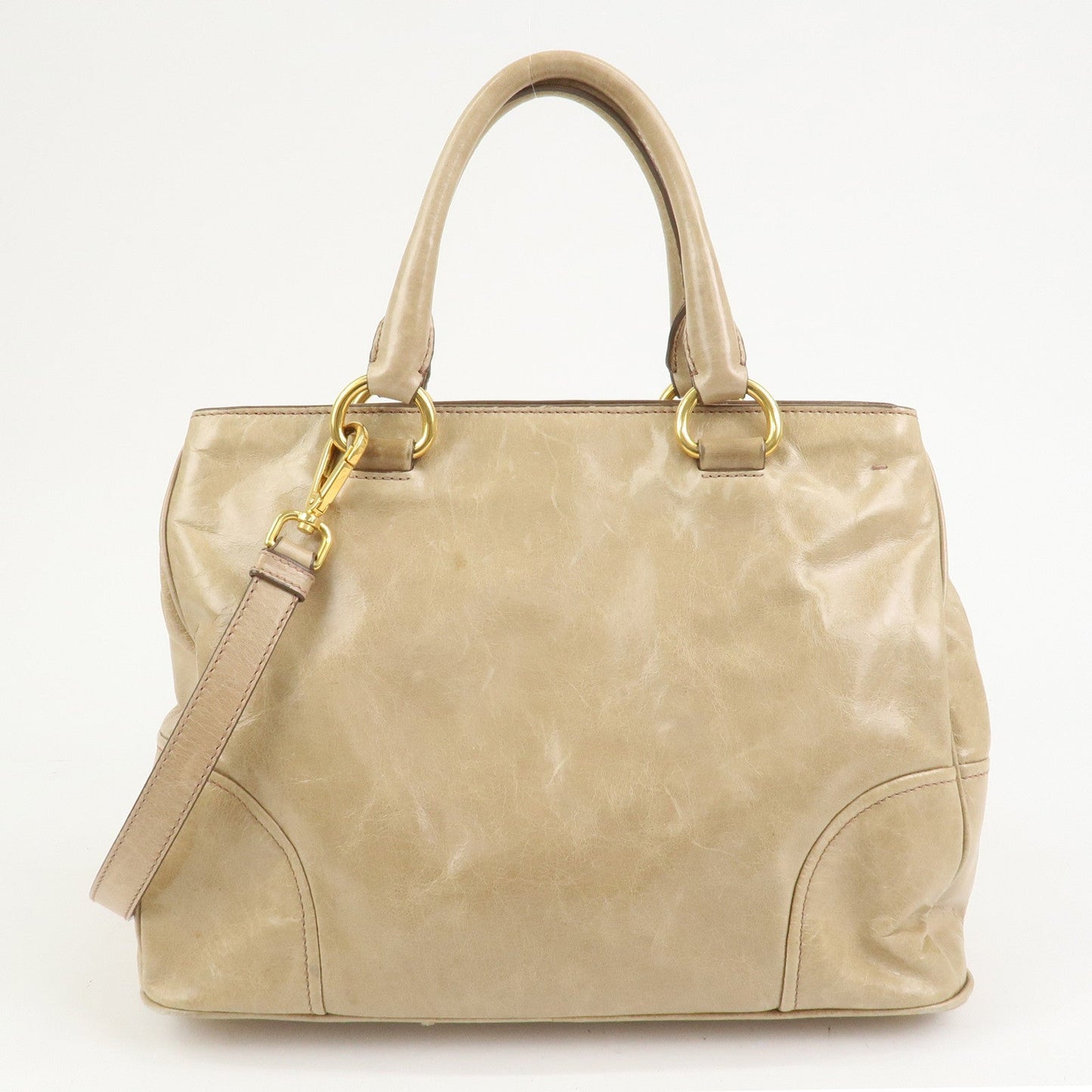 PRADA Logo Leather 2Way Bag Hand Bag Shoulder Bag Beige BN2323