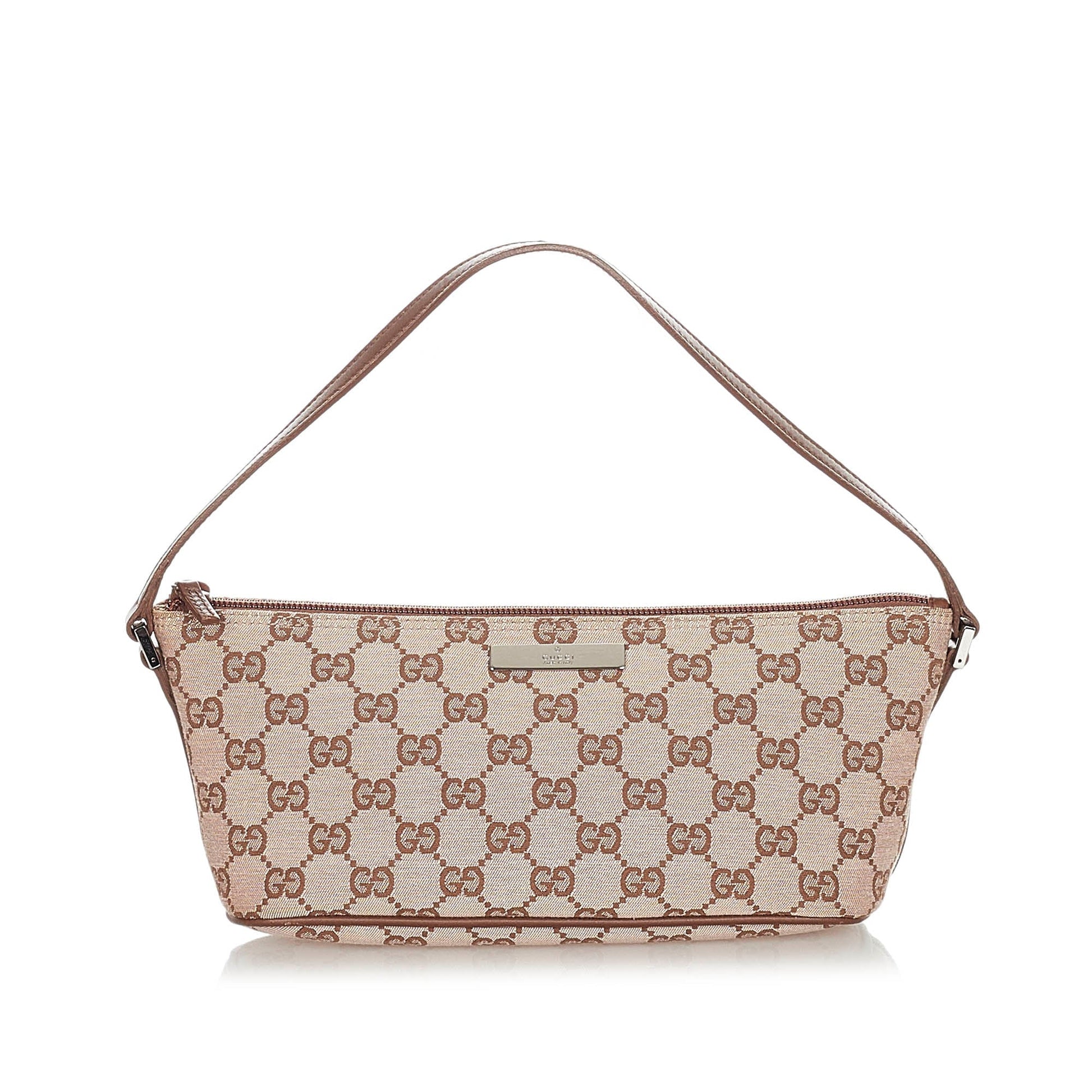Gucci Baguette Leather Canvas Shoulder Bag