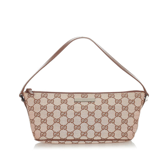 Gucci Baguette Leather Canvas Shoulder Bag