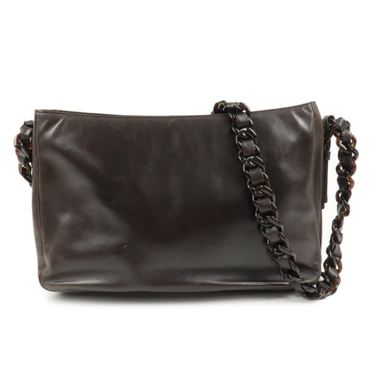 PRADA Logo Suede Leather Plastic Chain Shoulder Bag Brown