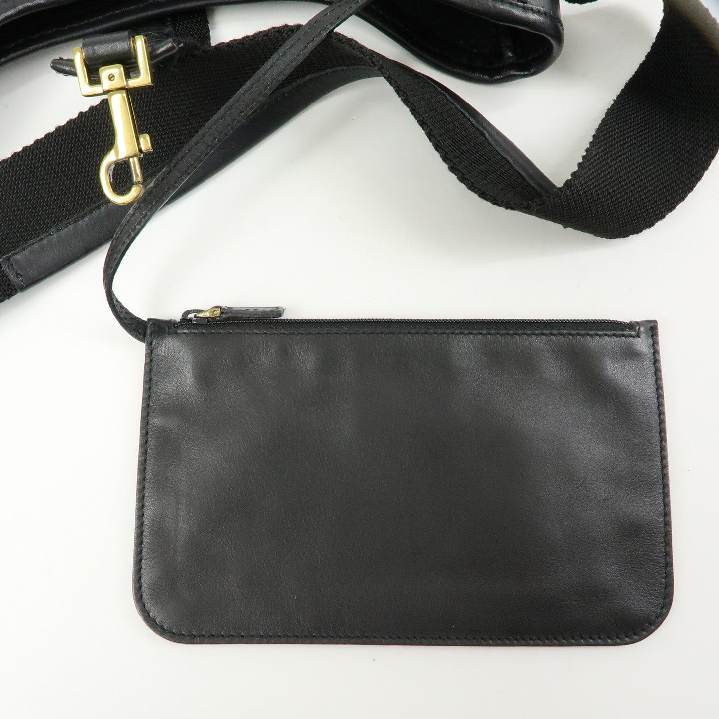 GUCCI Leather Canvas Shoulder Bag Hand Bag Black 02736