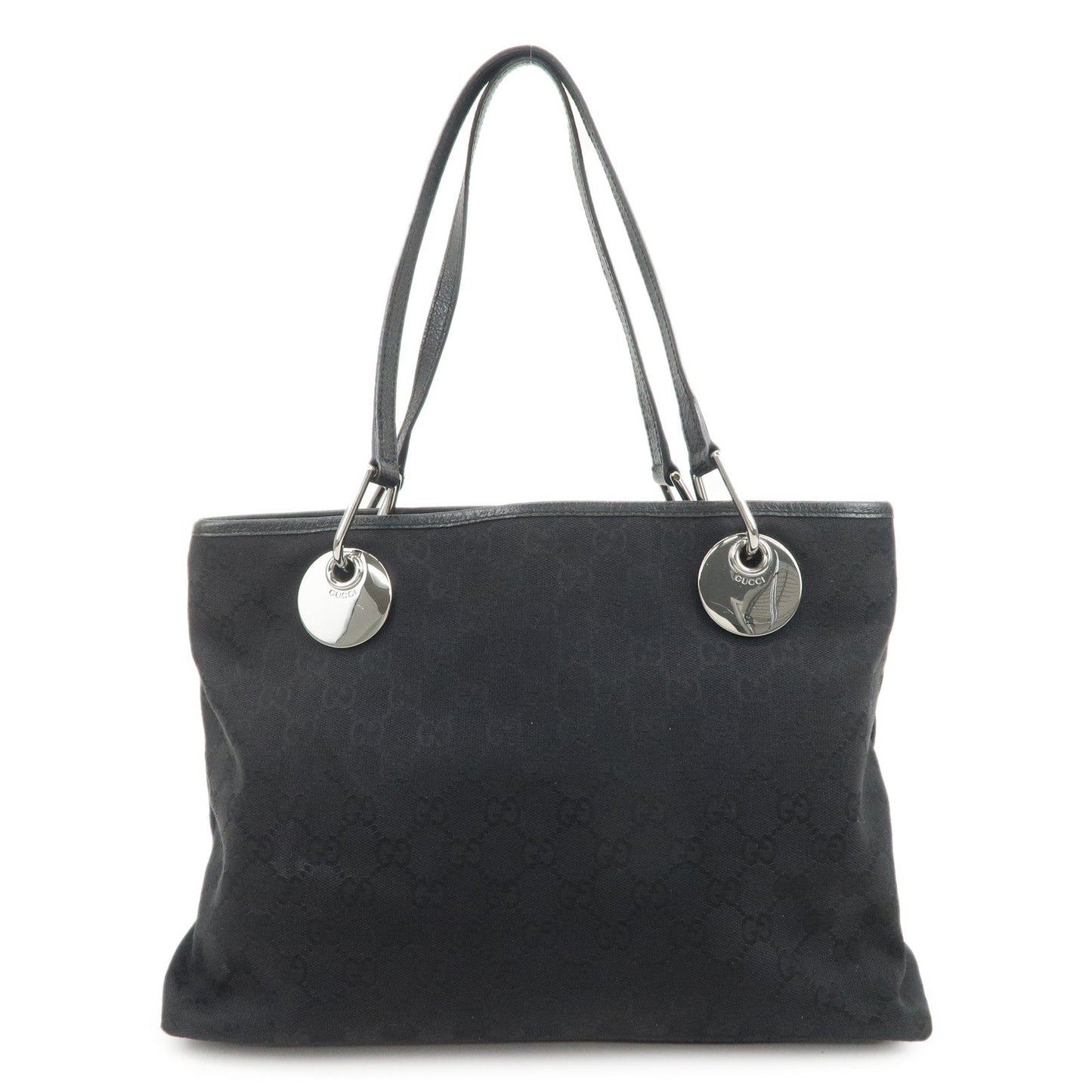 GUCCI GG Canvas Leather Tote Bag Shoulder Bag Black 120337