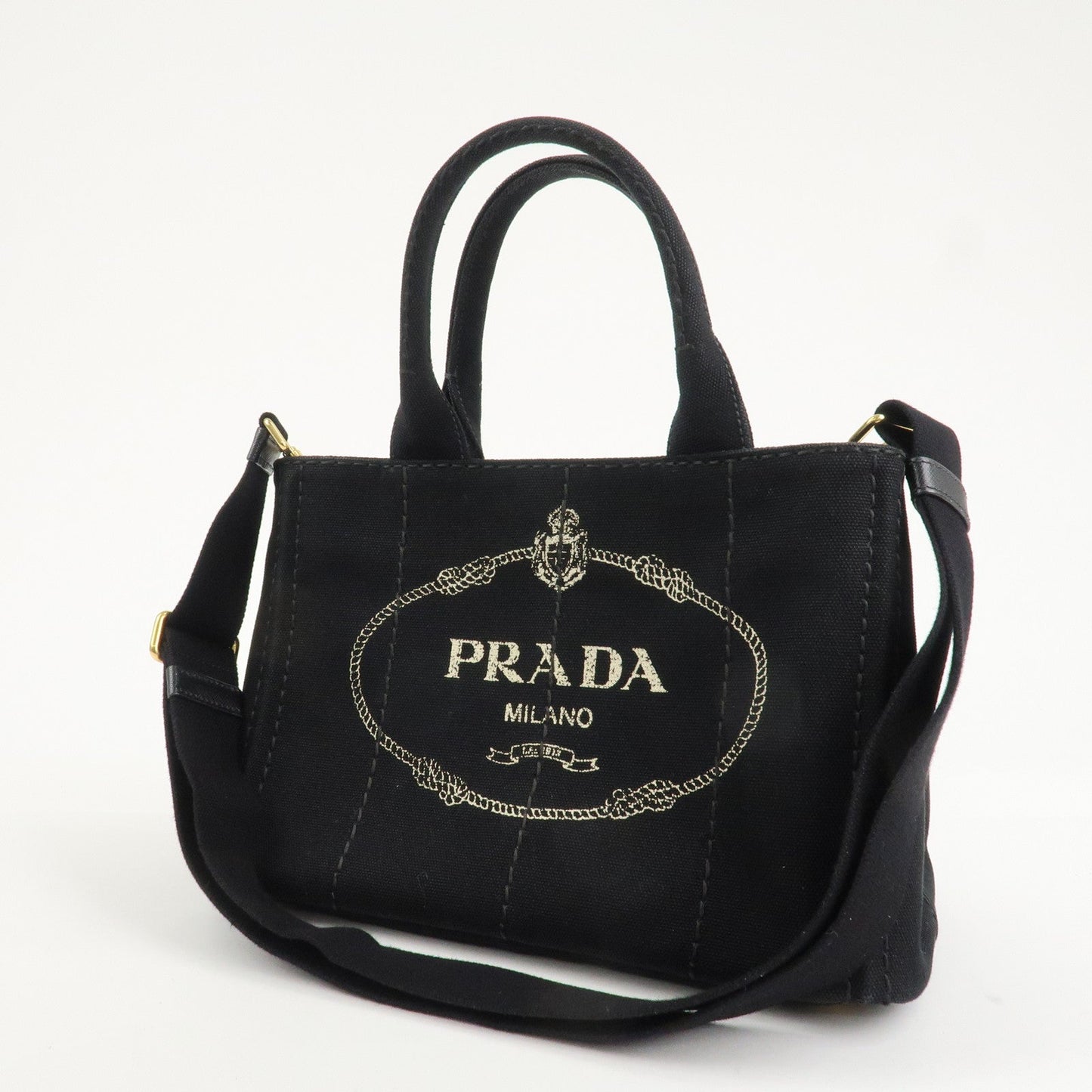 PRADA Canapa Mini Canvas 2Way Hand Bag Tote Bag Black 1BG439