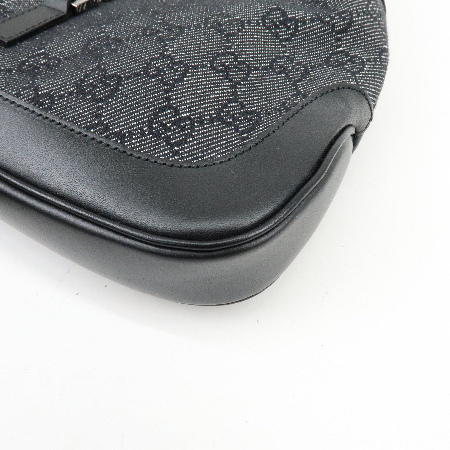 GUCCI Jackie GG Denim Leather Shoulder Bag Hand Bag Black 01147