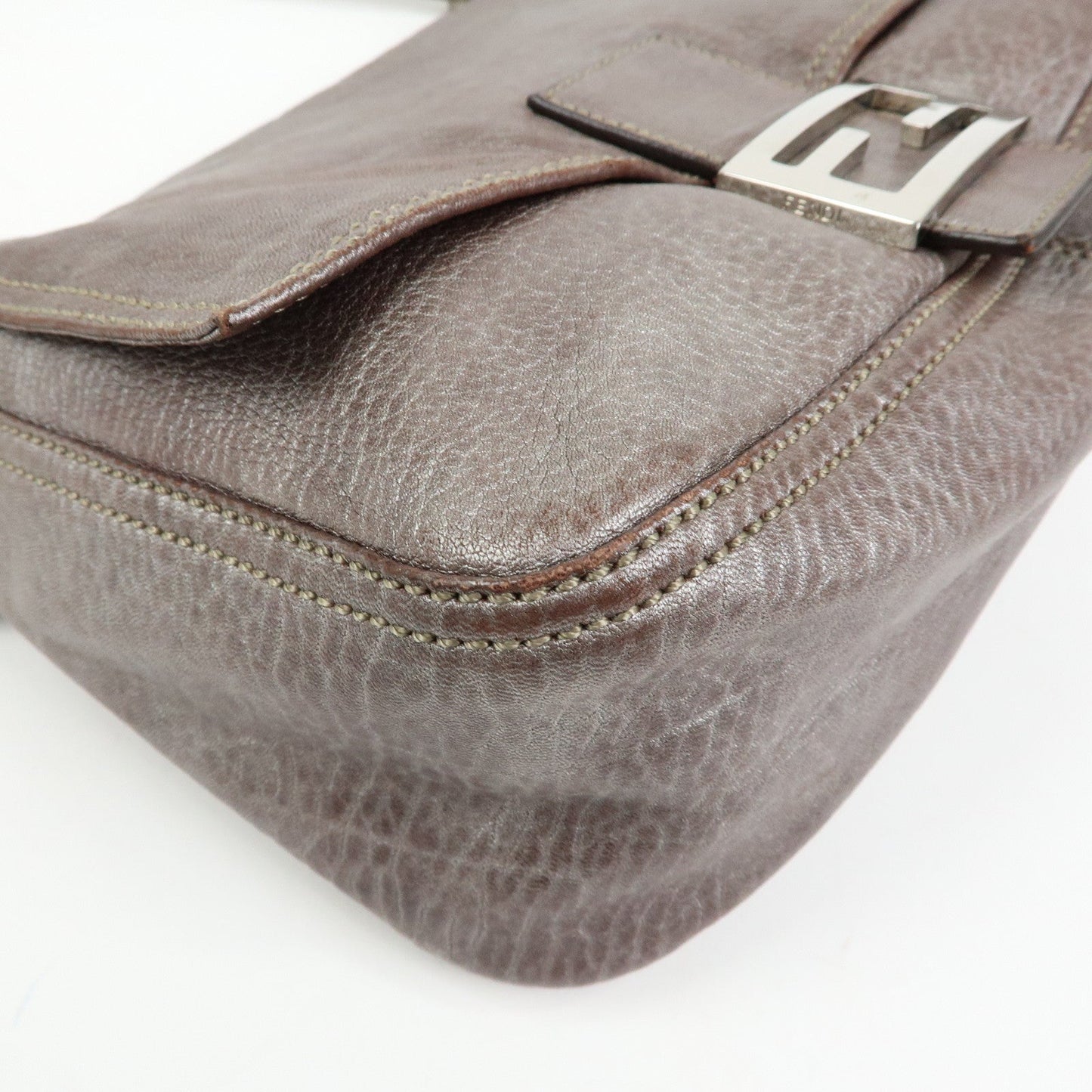 FENDI Mamma Baguette Leather Shoulder Bag Metallic Brown 8BR001