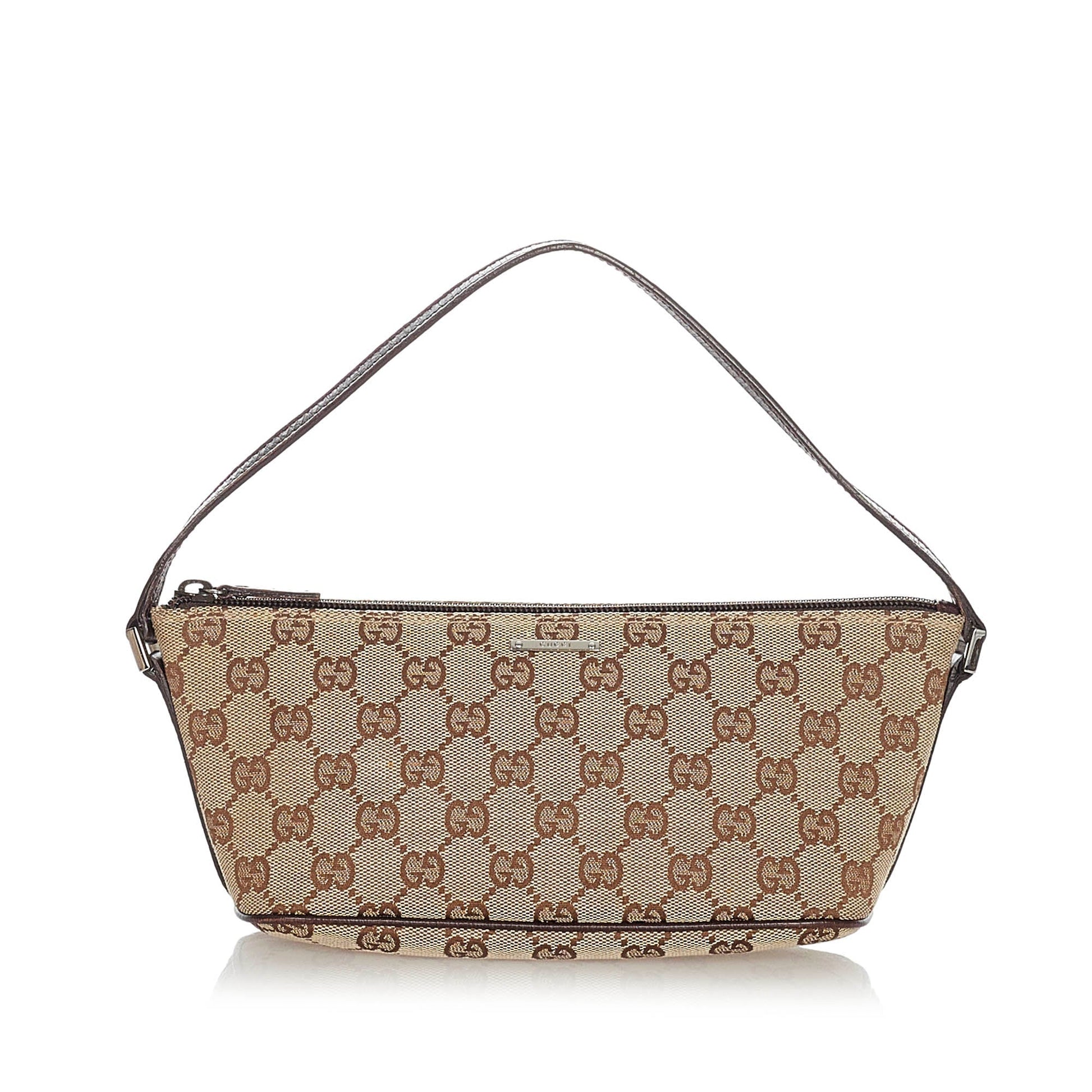 Gucci Baguette Leather Canvas Shoulder Bag