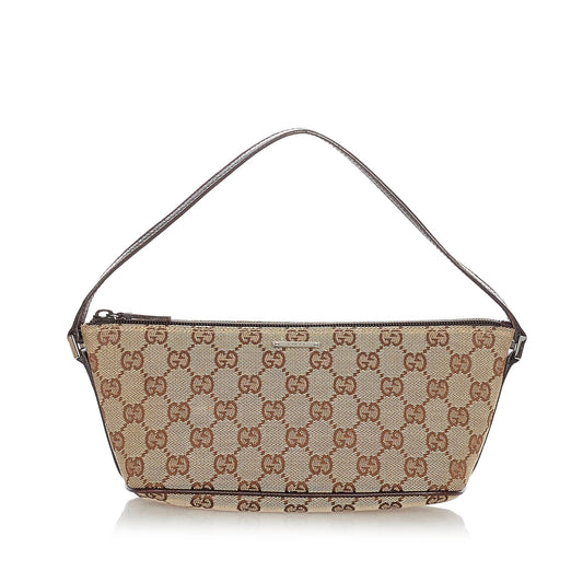 Gucci Baguette Leather Canvas Shoulder Bag