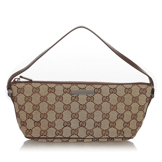 Gucci Baguette Leather Canvas Shoulder Bag