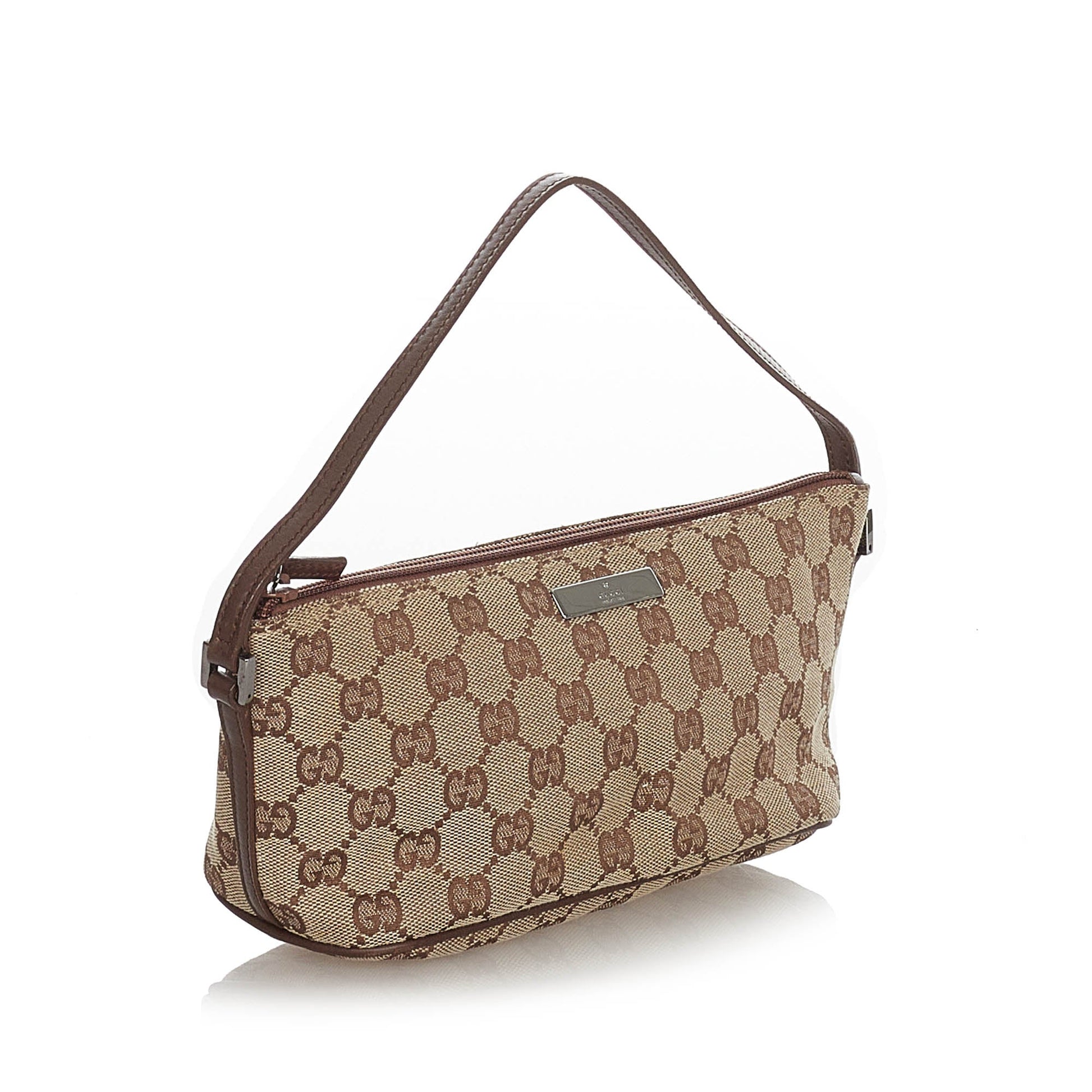 Gucci Baguette Leather Canvas Shoulder Bag