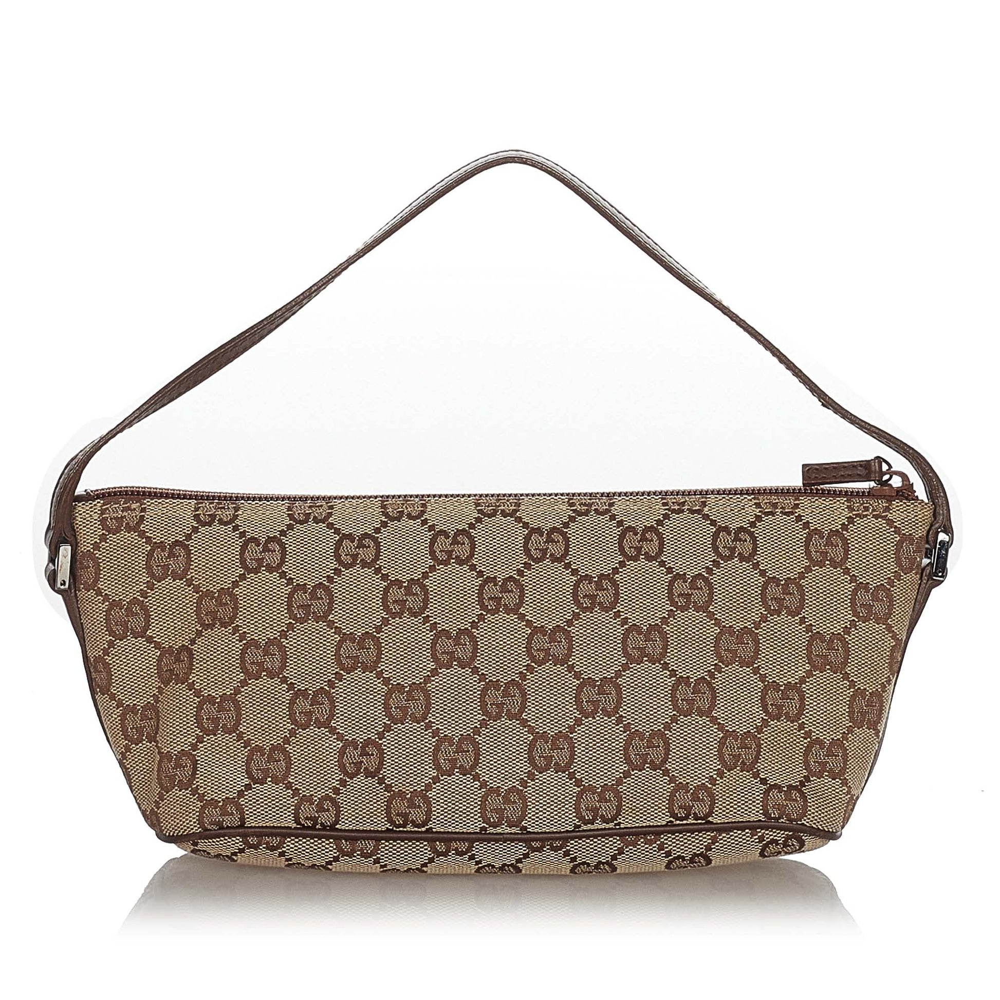 Gucci Baguette Leather Canvas Shoulder Bag