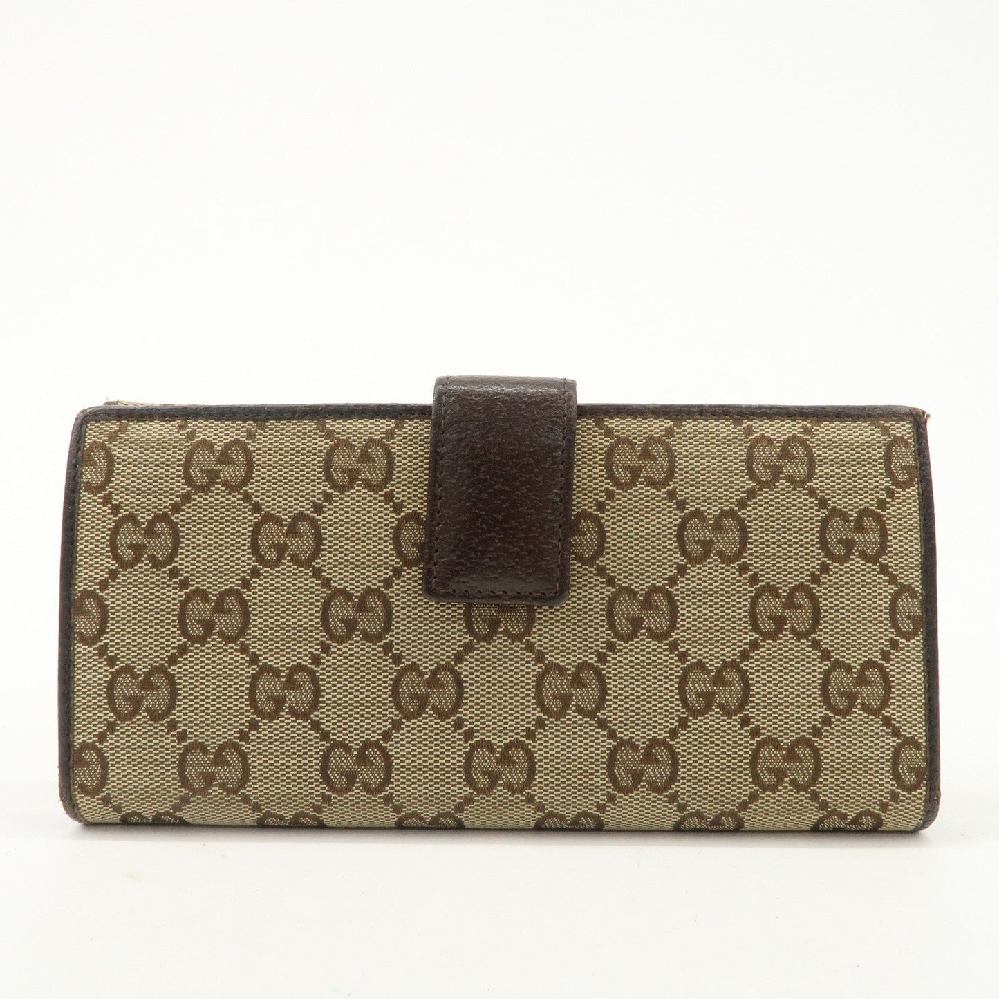 GUCCI GG Canvas Leather Bi-fold Long Wallet Dark Brown 112715