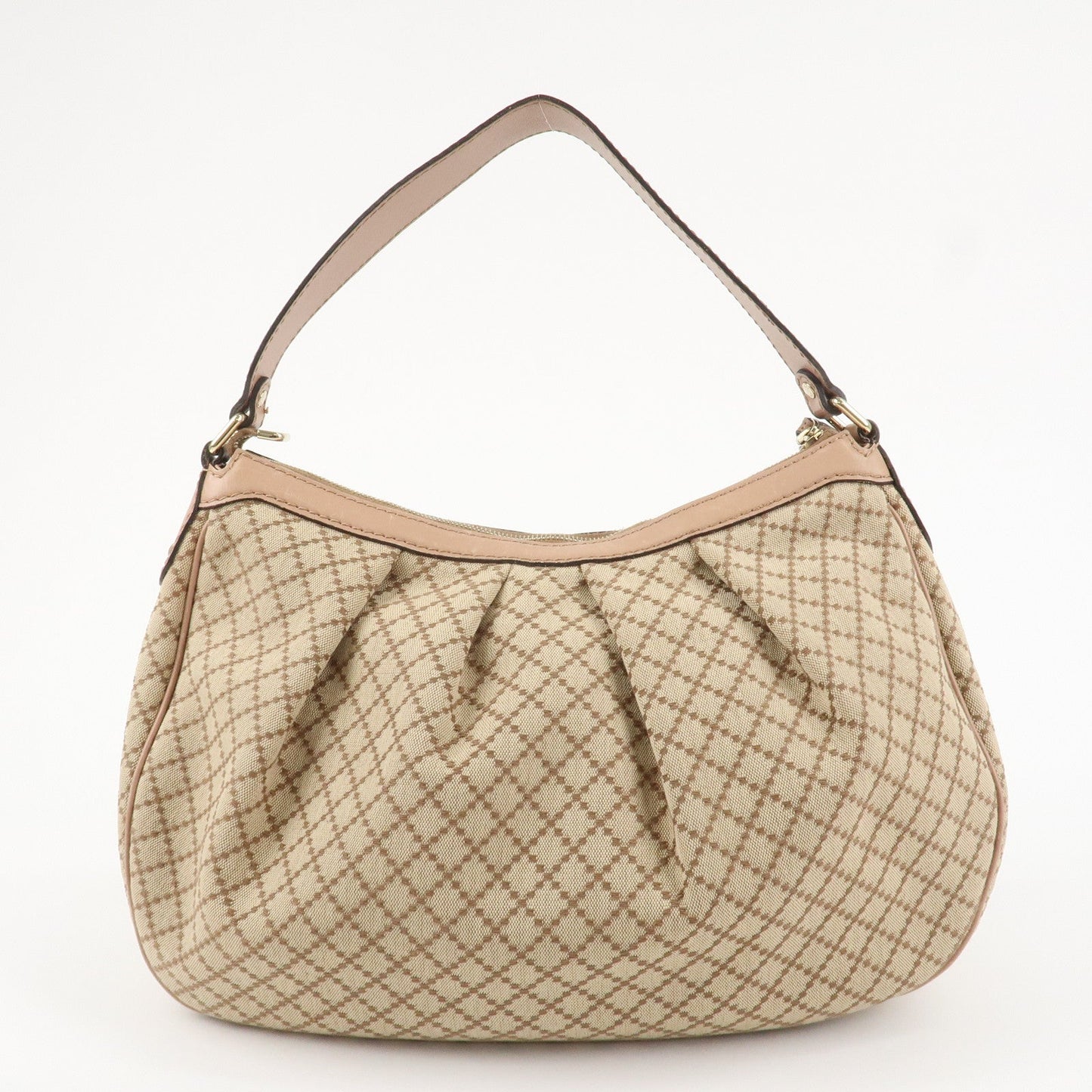 GUCCI Sukey Canvas Leather Shoulder Bag Beige Pink Gold HDW 232955