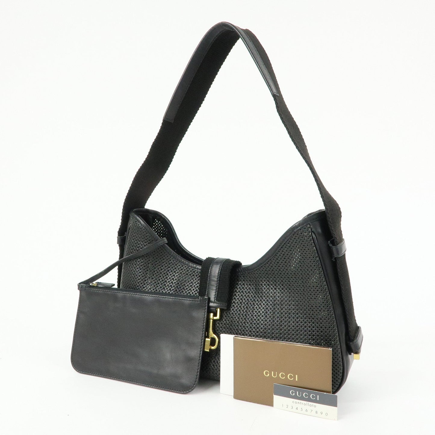 GUCCI Leather Canvas Shoulder Bag Hand Bag Black 02736