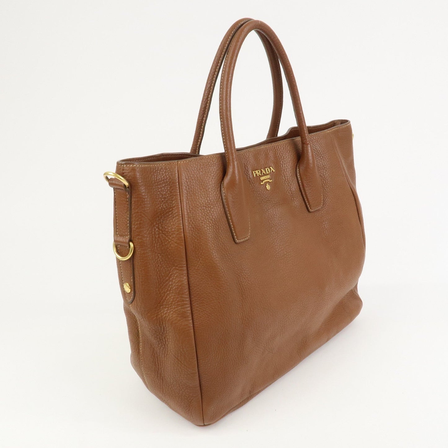 PRADA VITELLO Leather 2Way Bag Hand Bag Shoulder Bag Camel