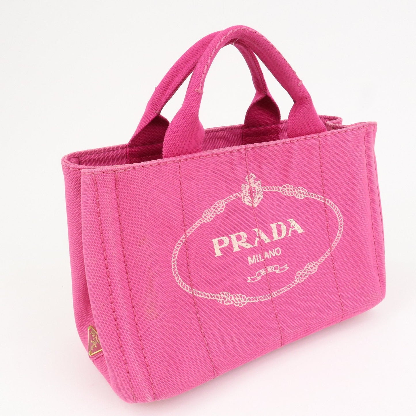 PRADA Logo Canapa Mini Canvas Hand Bag Tote Bag Pink BN2439