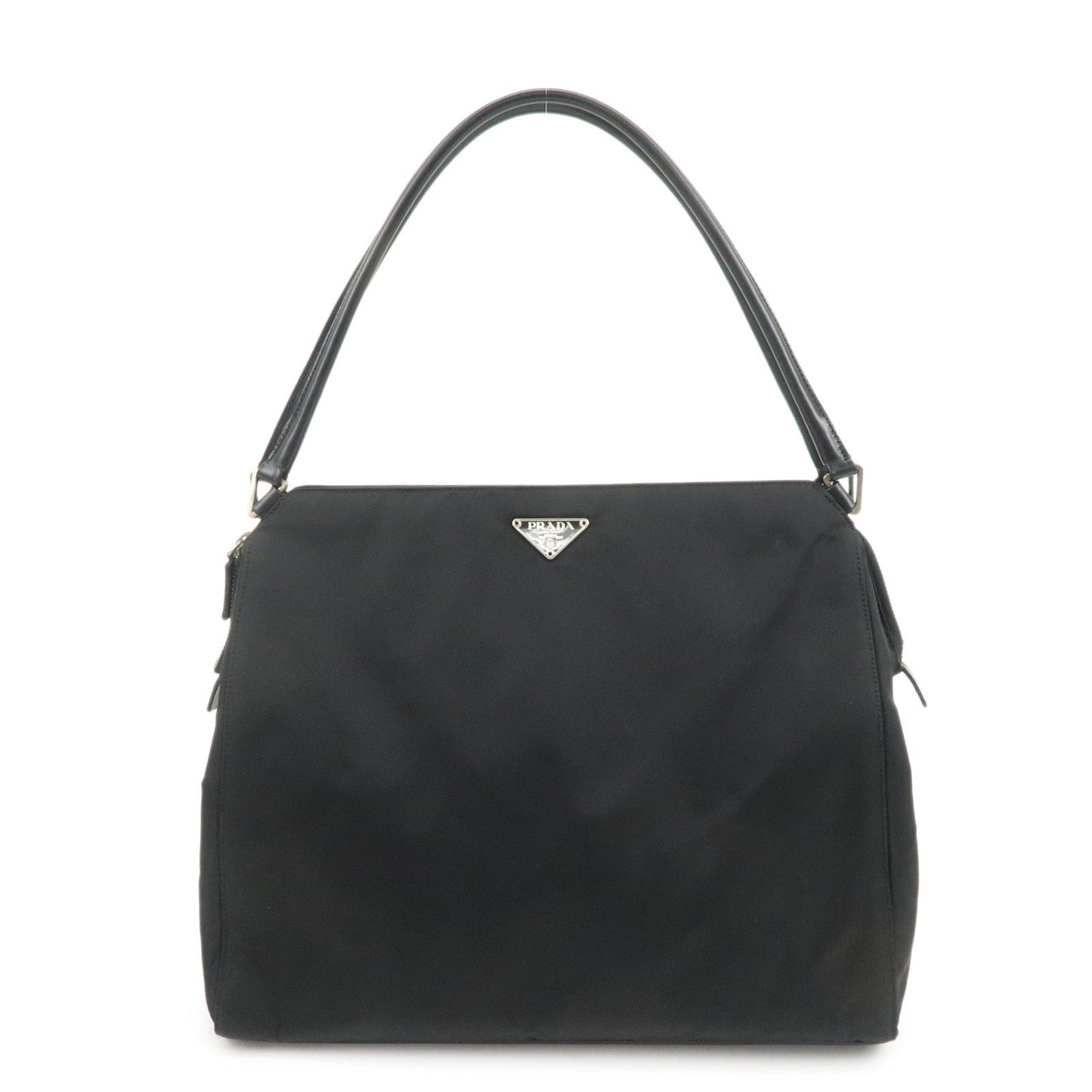 PRADA Triangle Logo Nylon Leather Shoulder Bag Hand Bag Black