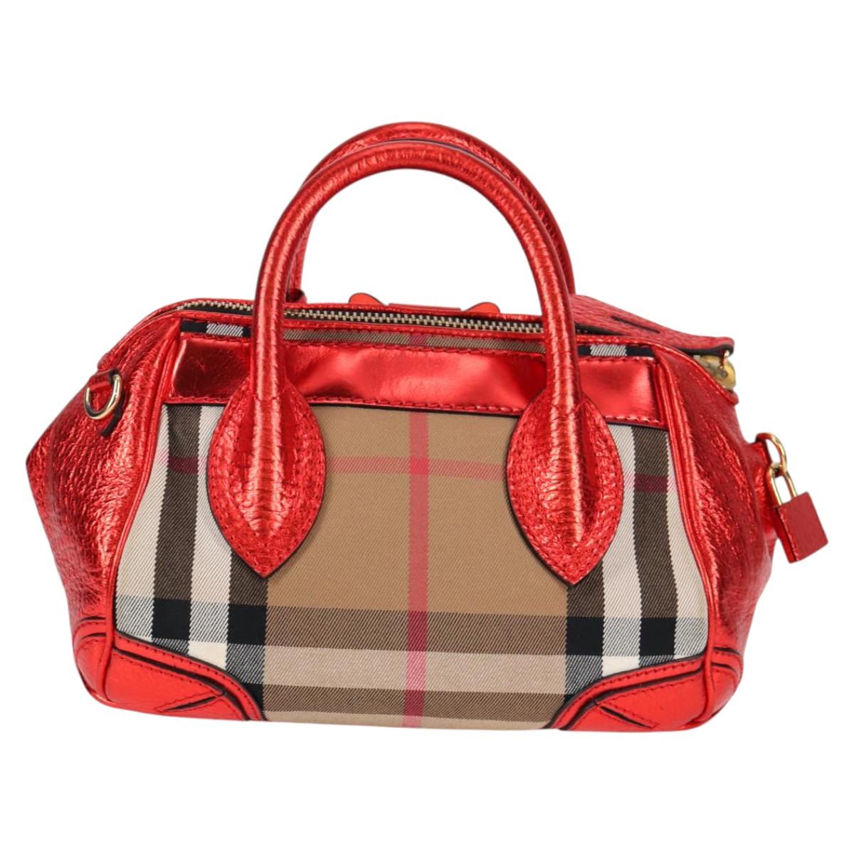 Burberry Nova Check Red Leather Handbag ( )