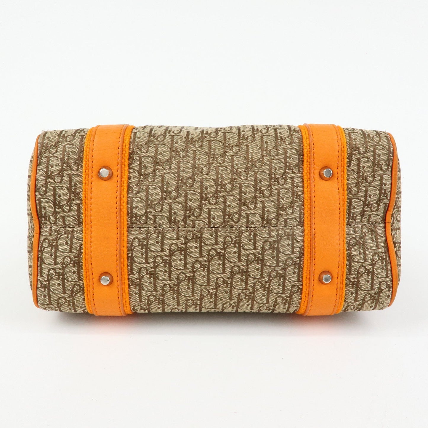 Christian Dior Trotter Canvas Leather Boston Hand Bag Beige Orange