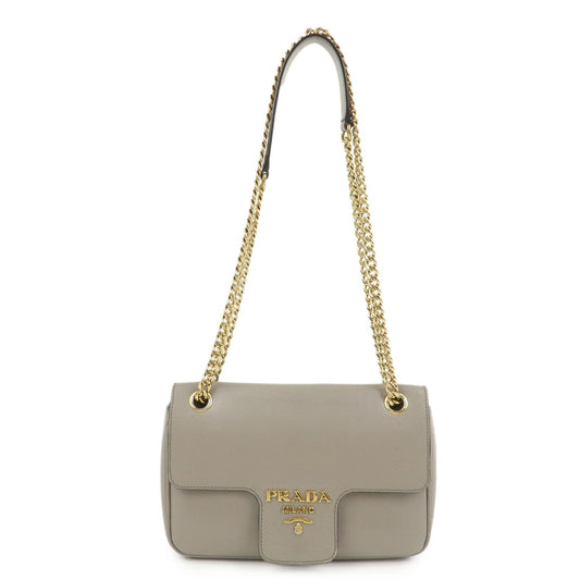 PRADA Saffiano Leather Chain Shoulder Crossbody Bag Gray 1BD193