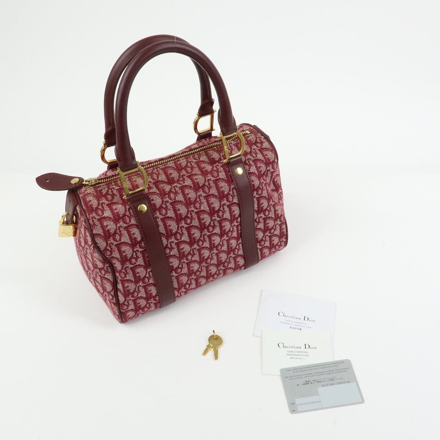 Christian Dior Trotter Jacquard Canvas Leather Boston Bag Hand Bag