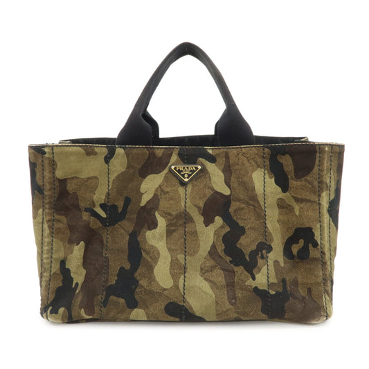 PRADA Triangle Logo Canvas Canapa Tote Bag Black Green BN2020