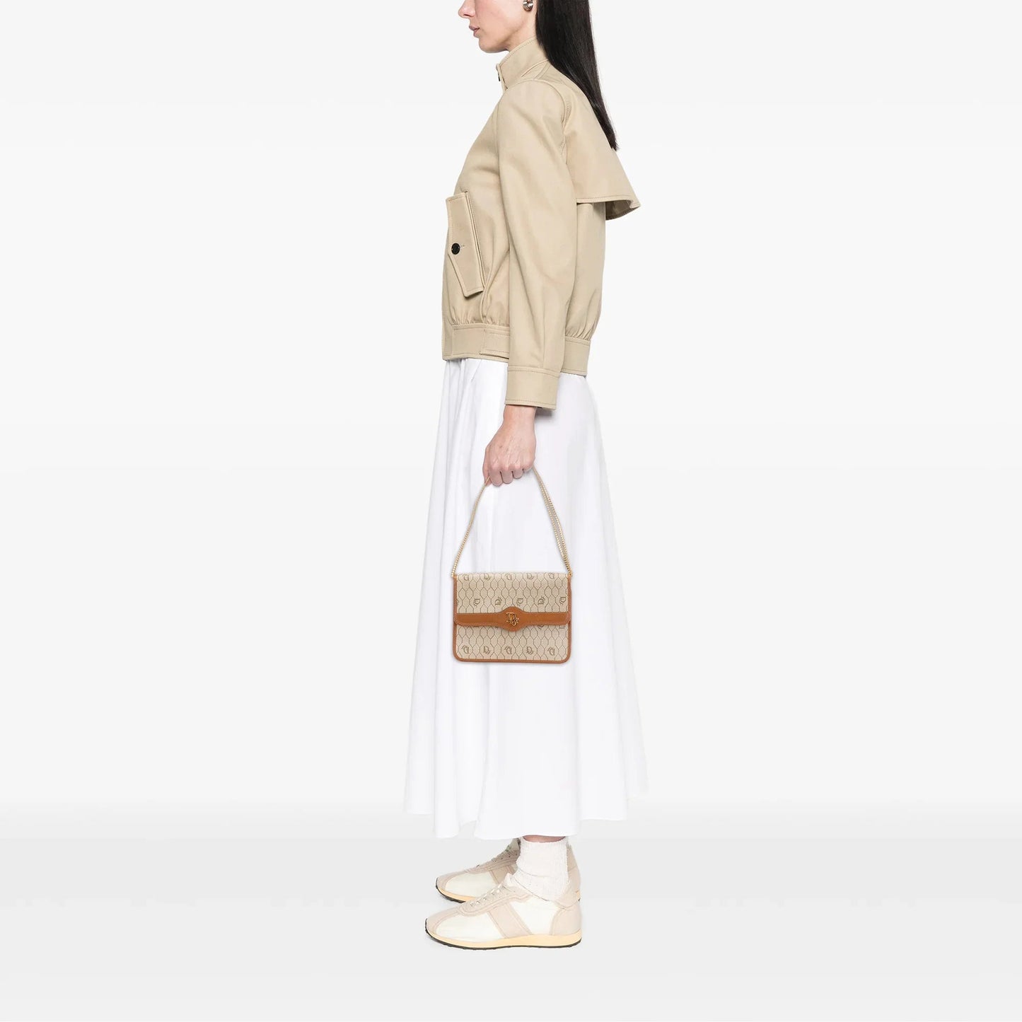 Brown Dior Honeycomb Coated Canvas Chain Shoulder Bag