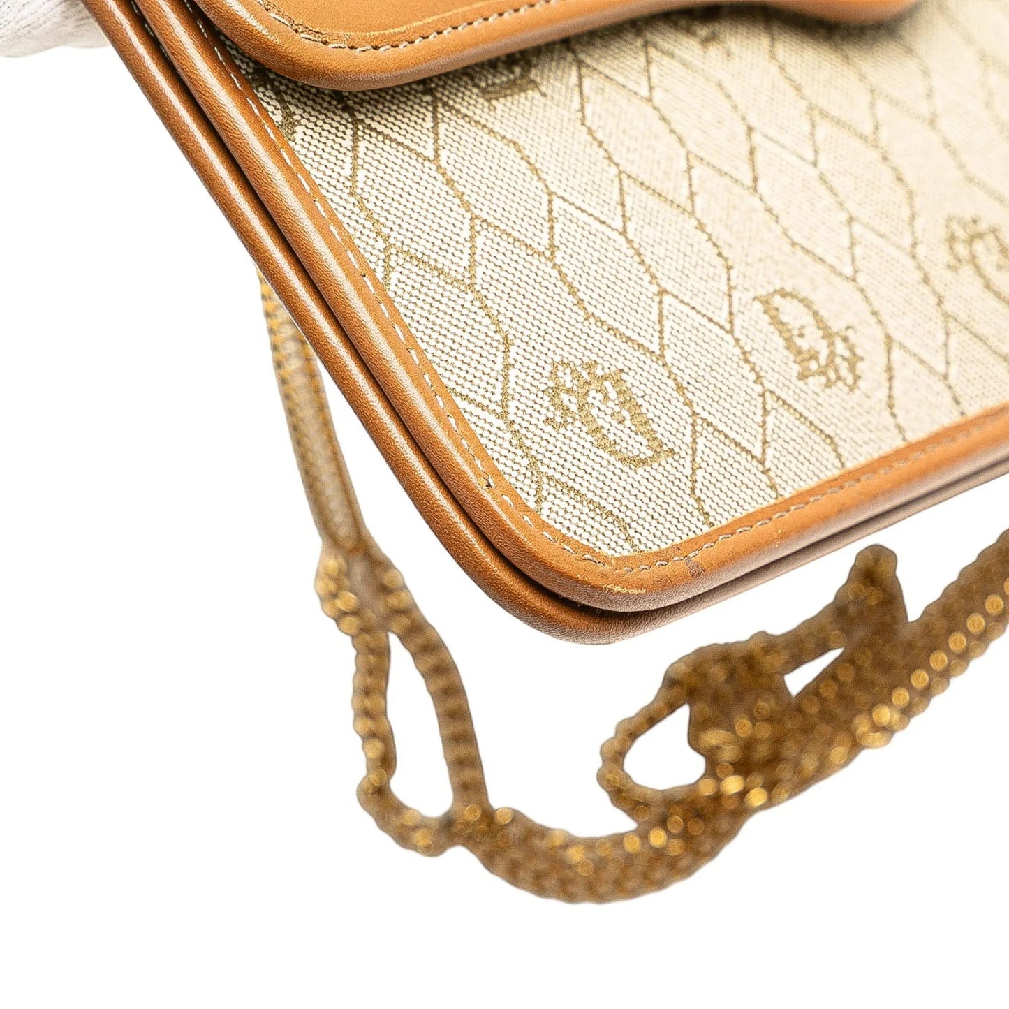 Brown Dior Honeycomb Coated Canvas Chain Shoulder Bag