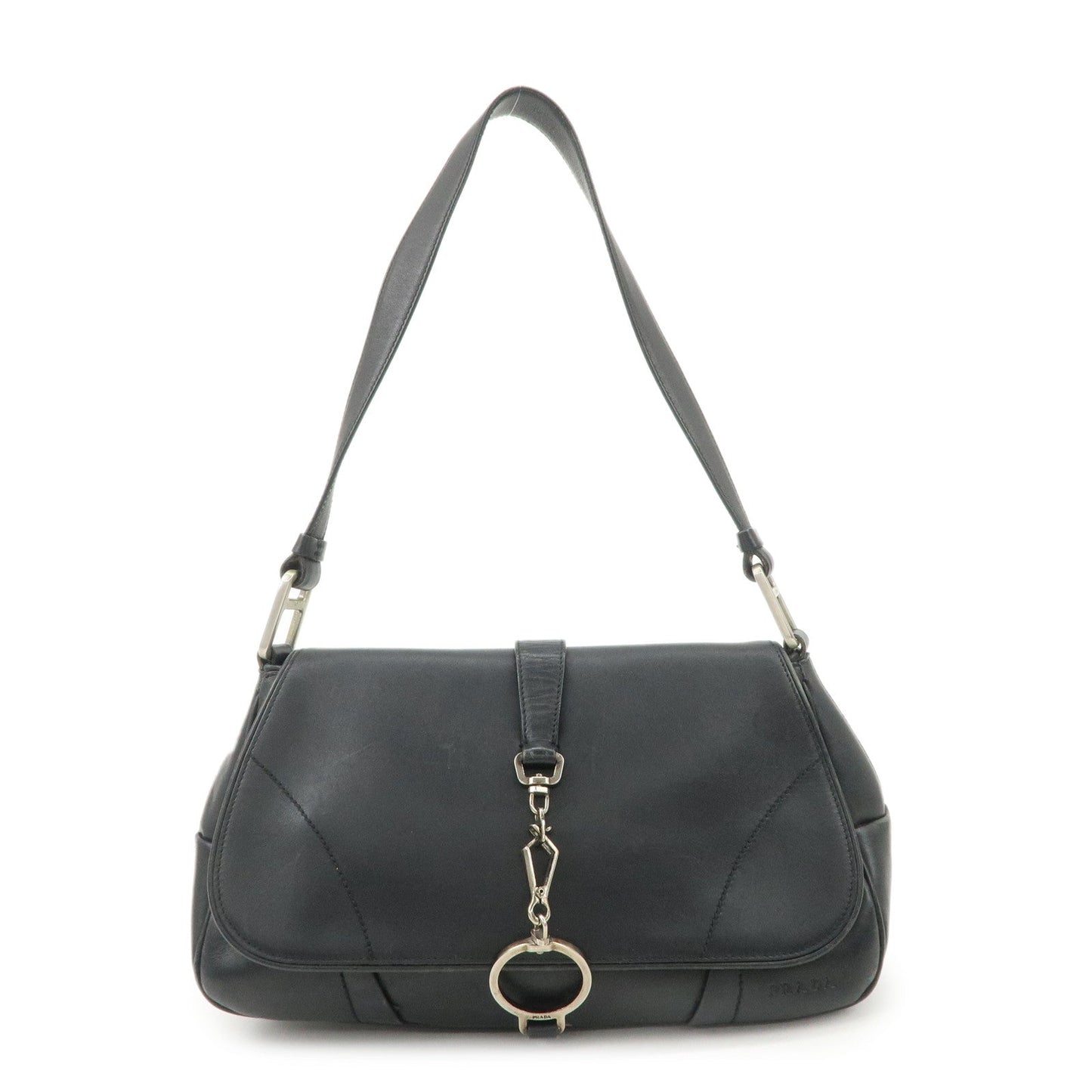 PRADA Leather Shoulder Bag Hand Bag Black