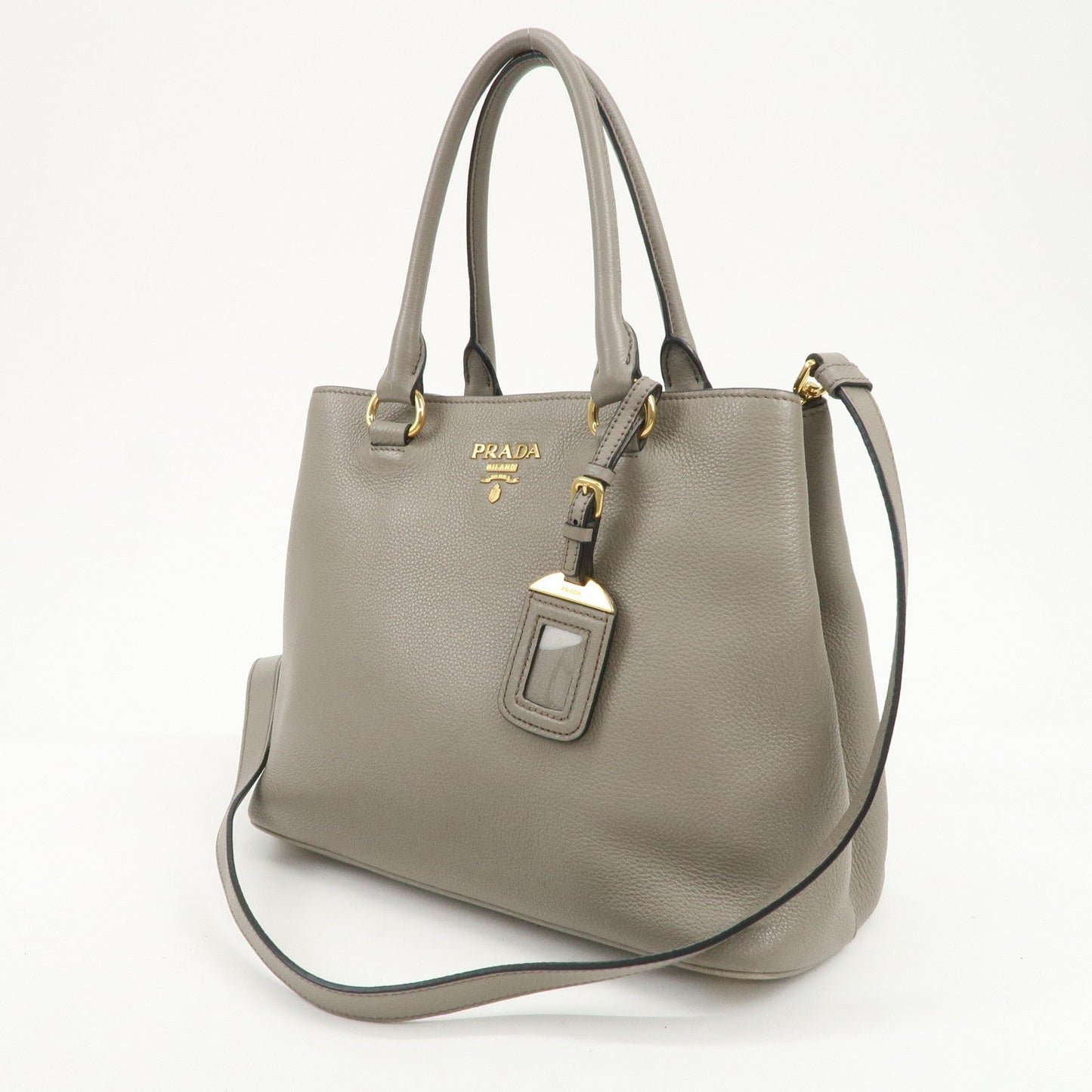 PRADA Logo Leather 2Way Bag Hand Bag Shoulder Bag Gray 1BA058