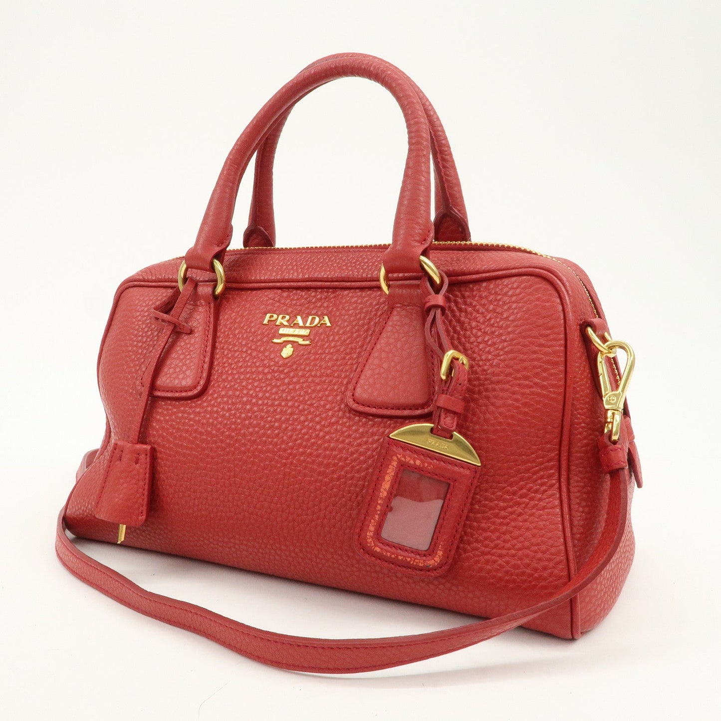 PRADA Logo Leather 2Way Bag Hand Bag Shoulder Bag Red BL0867