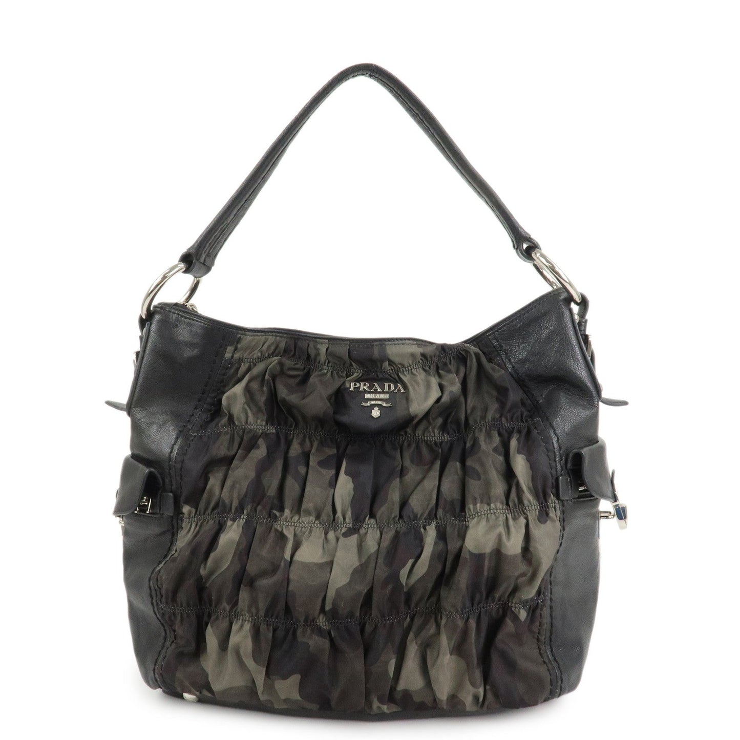 PRADA Logo Nylon Leather Gathered 2Way Shoulder Hand Bag BN4586