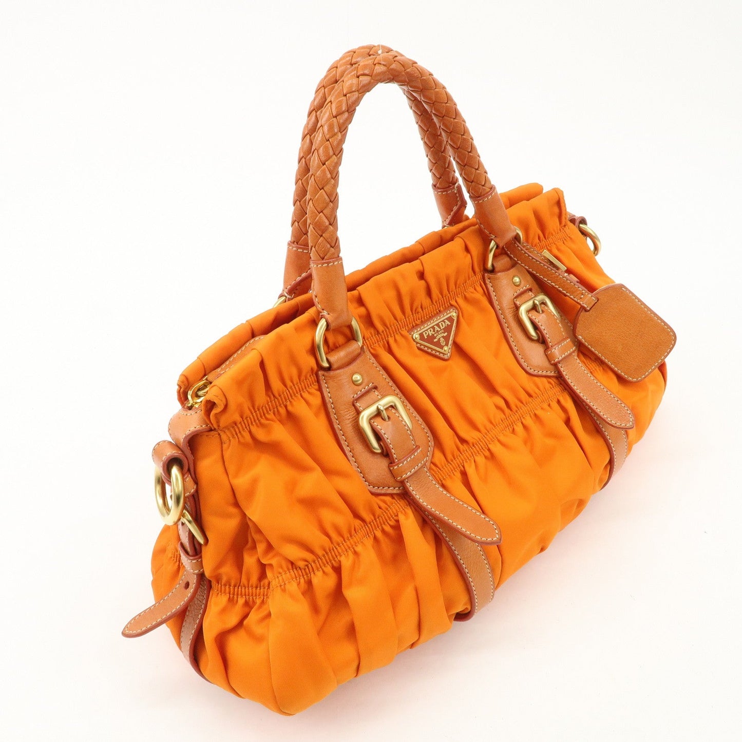 PRADA Triangle Logo Nylon Leather 2Way Bag Hand Bag Orange BN1407