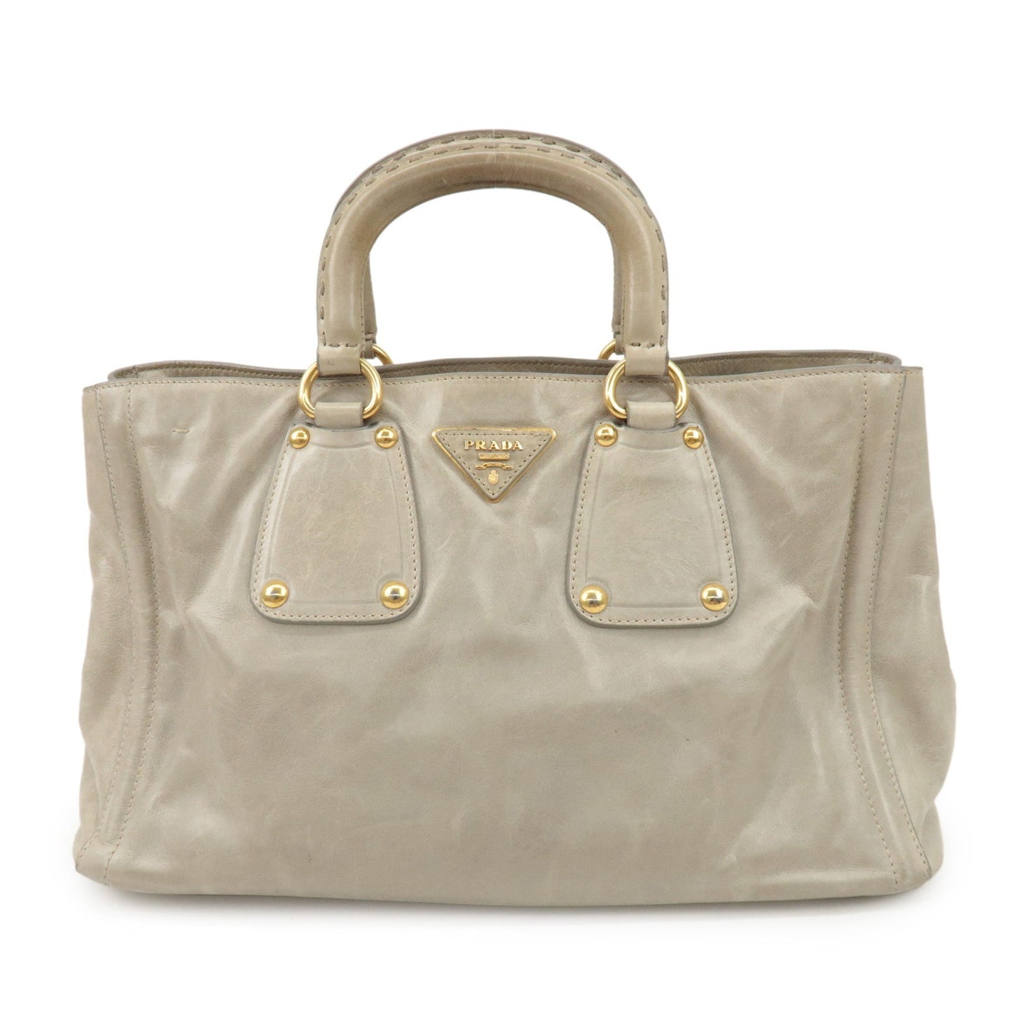 PRADA Triangle Logo Leather 2Way Bag Tote Bag Gray BN2104