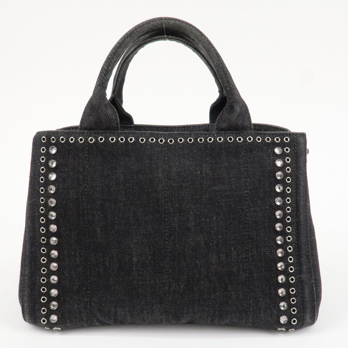 PRADA Canapa Mini Canvas Studs 2Way Shoulder Bag Hand Bag Black B2439G