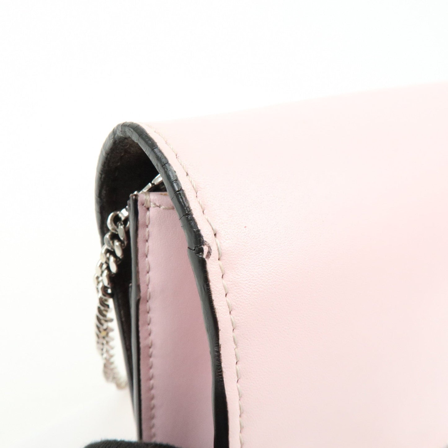 FENDI Leather Studs Chain Wallet Shoulder Bag Pink 8M0346