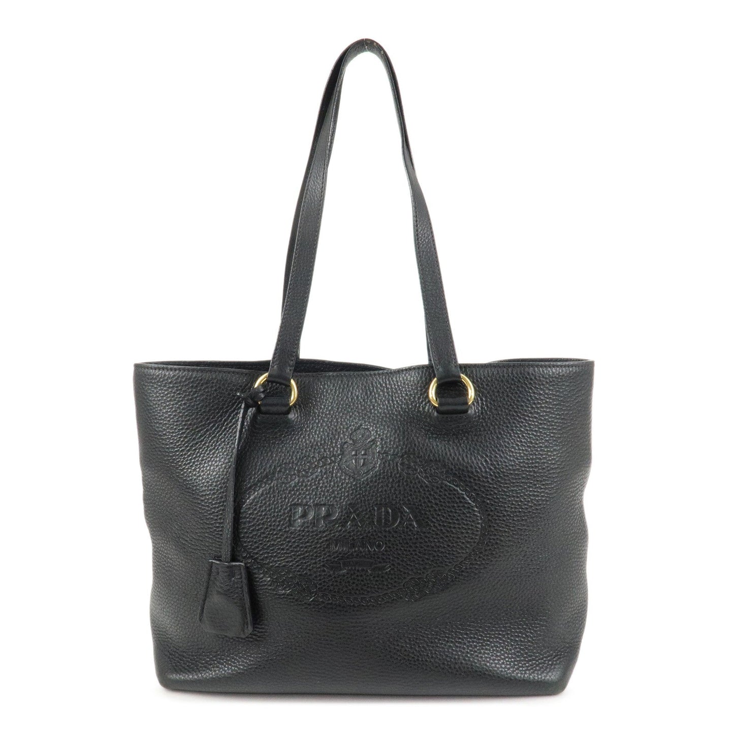PRADA Logo Leather Tote Bag Shoulder Bag Black 1BG100